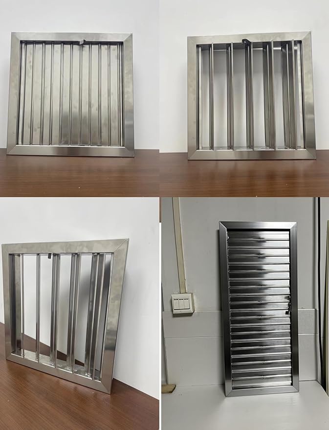 Wall Mount Ventilation Grille with Adjustable Blades, 304 Stainless Steel Manual Louvre Vent, Custom Square Size from 30x30cm to 60x60cm(25x25cm/9.8x9.8in)