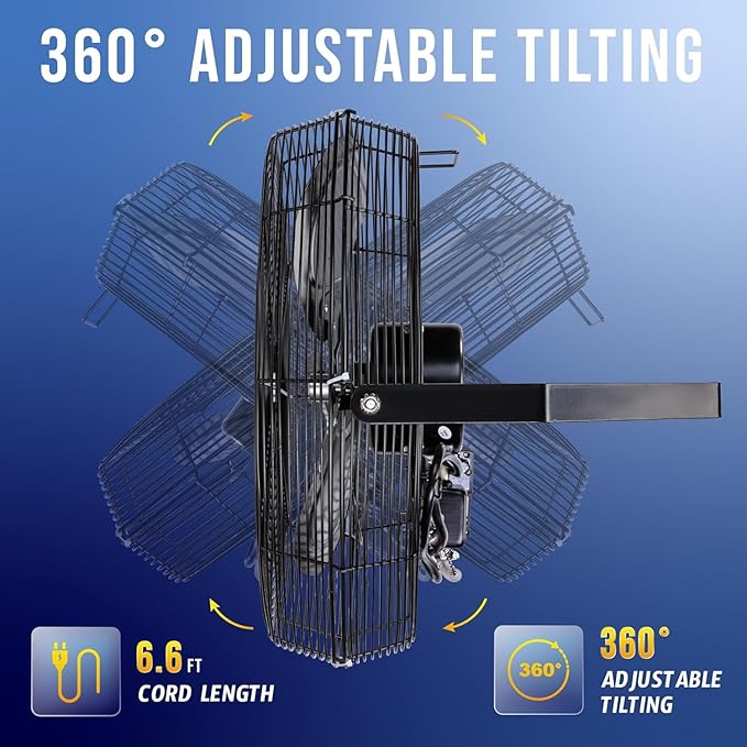 Tornado 2 Pack 20 Inch Outdoor Rated IPX4 Water-Resistant High Velocity Fan Industrial Workstation Wall Mount Fan For Commercial, Industrial, Greenhouse Use 3 Speed 4750 CFM UL Safety Listed