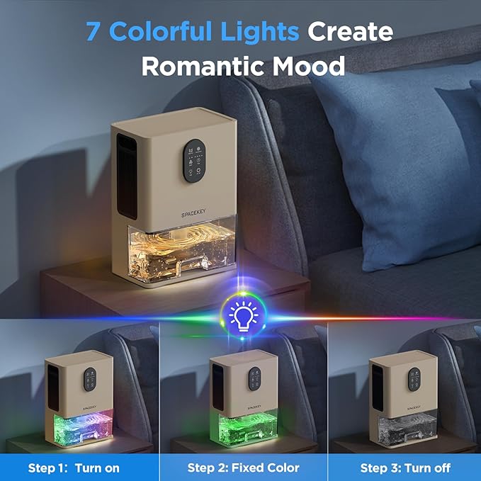 Dehumidifier, 106 OZ Water Tank (1000 sq.ft) Dehumidifiers for Home, Quiet Dehumidifier for Bathroom Bedroom Basement RV with Timer Setting, Auto Shut Off, 7 Colors LED Light, Sleep Modes, White