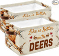 Deer Storage Bins Cubes Waterproof Cloth Storage Basket,Wildlife Animals Rustic Farmhouse Country Nature Elk Foldable Storage Bags for Shelf Clothes Storages Organizers with Handles 15x11x9.5 in 2PCS
