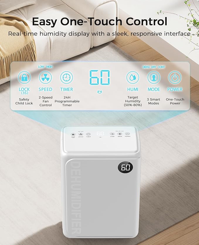 PLUSCENT 32 Pint Dehumidifier for Basement, 2500 sq.ft Dehumidifiers for Home with Drain Hose, 3 Modes, Auto Defrost, 24H Timer, Quiet Smart Humidity Control for Large Room, Bedroom, Bathroom, RV