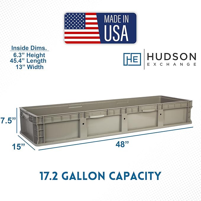 Hudson Exchange 48 x 15 x 7.5" (21 Pack) Straight Wall Handled Open Storage Container Tote, Gray/Brown