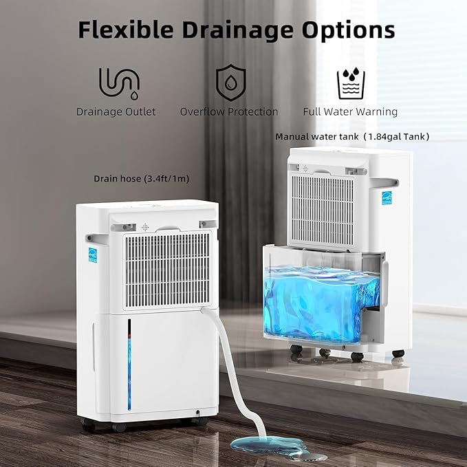 KeepGlad 4,500 Sq.Ft 2025 Energy Star Max 80 Pint/Day Dehumidifier for Basement, Bedroom, Home, Bathroom, Smart Compressor Dehumidifier with Drain Hose, Intelligent Humidistat