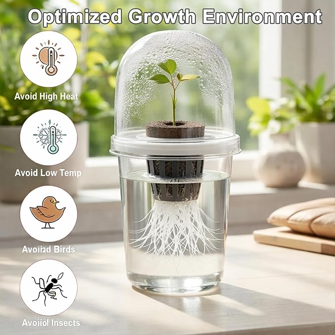 12 Pack Transparent Hydroponic Cups with Humidity Domes, 5in1 Hydroponics Growing System Kit, Clear Self Watering Planters for Indoor Plants, Herbs, Seed Starting, Root Monitoring