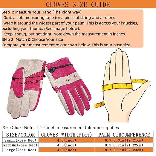 Leather Gardening Gloves for Women - Working Gloves for TIG/MIG Welding, Construction, Farm, Best Garden Gifts & Tools for Gardener (Large)