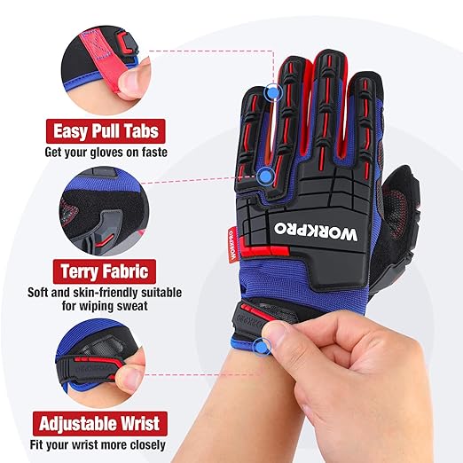 WORKPRO Heavy Duty Work Gloves, Synthetic Leather Impact Protection Working Gloves for Men, PVC Protection, Touch Screen, Terry Fabric, Non-Slip, XL