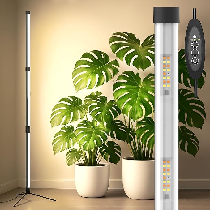 SANSI T10 Standing Grow Lights for Indoor Plants, 80W 144 LEDs Full Spectrum Plant Light Vertical Grow Light, 4.34FT Adjustable Three-Stage, 5 Dimming, Timer 3/6/12h, 4000K, for Wide Coverage Growth