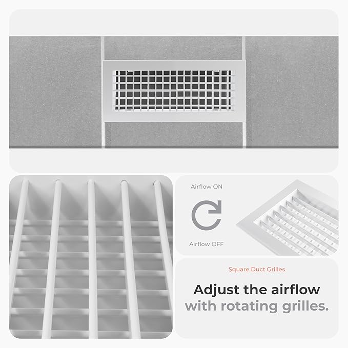 13" x 5" Aluminum Supply & Return Air Grille – Powder-Coated Wall Vent Register Cover with Adjustable Louvers – Flat Duct HVAC Ventilation System Exhaust & Intake Vent with Mounting Clips