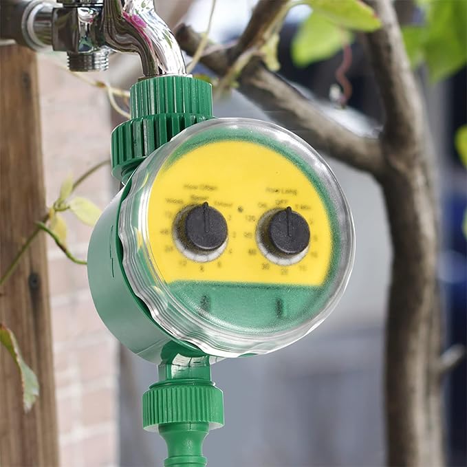 Automatic Watering Timer, Outdoor Garden Irrigation Controller, Two Dial with Waterproof Design - Up to 16 Watering Cycles Daily, Adjustable Watering and Cycle Times, Ideal for