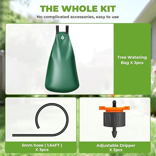 HIRALIY 20 Gallon Tree Watering Bag, 3 Pack, Slow Release 1-5 Days, Deep Root & Automatic Drip Irrigation System, for Multi-Trunk Newly Planted Small Trees and Shrubs