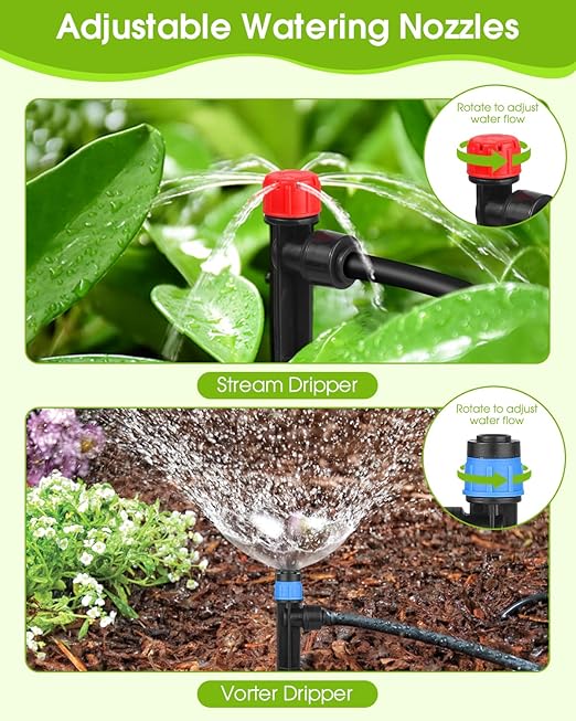 Drip Irrigation System,16Ft+78Ft Connector Micro Garden Watering Plants System Automatic Equipment with 1/2'' Hose 1/4'' Distribution Tubing and Accessories for Lawn Patio Raised Bed