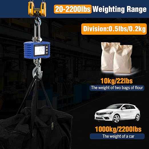 Digital Crane Scale,2200lb/1T Heavy Duty Digital Hanging Scale,Crane Scale Industrial with Remote Control and LCD Screen,High Precision Electronic Weighing Crane Scale for Market,Factory,Construction
