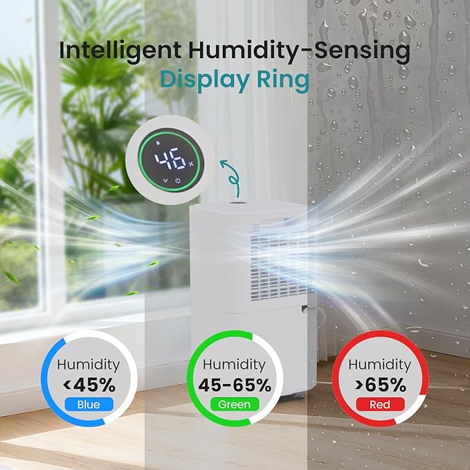 OLIXIS 30Pints Dehumidifier with Drain Hose, Most Efficient Energy Star, 2,000 Sq.Ft Dehumidifier for Basement, 2L Tank 38dB, Smart Humidity Ring, Ideal Humidity Remover for Home, Bedroom & Bathroom