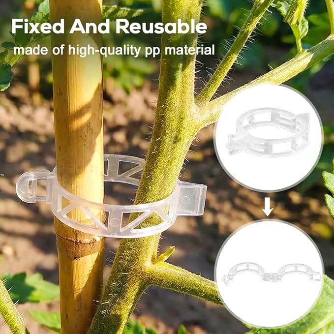 Plant Support Clips Reusable Garden Clips, Tomato Support Clips for String Trellis for Climbing Plants Outdoor Indoor Plant Flowers Stem Vine Fixing Clips (100 PCS)