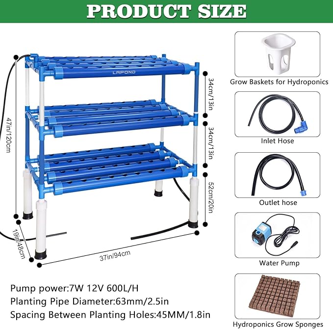 Hydroponics Growing System Kit for Vegetables,Flowers Fruits and Herbs, with 108 Plant Sites, Suitable for Indoor and Outdoor, Block Light Design