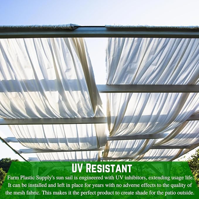 Farm Plastic Supply - White Shade Cloth - 50% - Mesh Fabric for Fence Privacy Screen, Garden Shade, Mesh Fence Screening, Shade Cloth Rolls, Wind Screen (32' x 80')