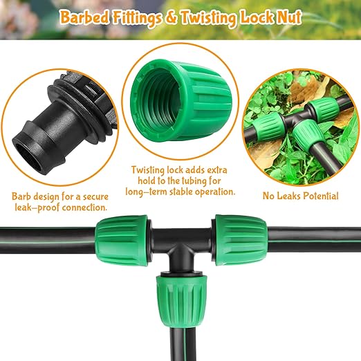 Gardrip Drip Irrigation 1/2" Tee Fittings：1/2 Inch Drip Line Lock Barbed Tee Connectors for Drip Irrigation Tubing (1/2" ID x 0.640" OD) Anti-Drop Three Way Drip Irrigation Parts (12 Pieces)