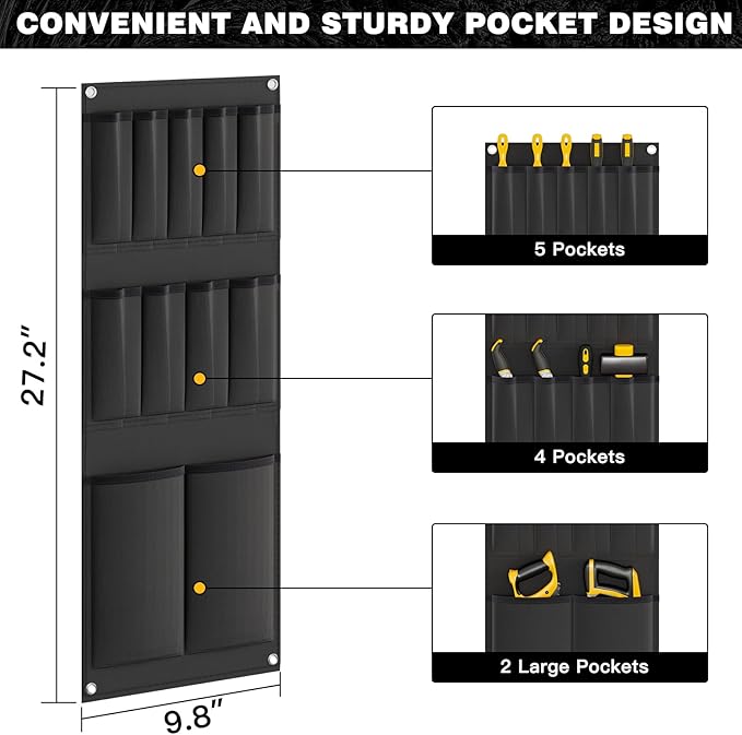 NattyDot Large Power Tool Organizer Cart with Charging Station 8 Drill Holder Garage Storage Standing Heavy Duty and Stability Storage Rack Utility Tool Shelf (Yellow)
