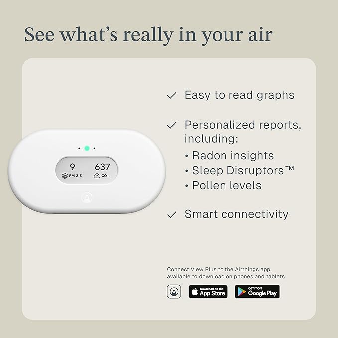 Airthings 2960 View Plus - Battery Powered Radon & Air Quality Monitor (PM, CO2, VOC, Humidity, Temp, Pressure)