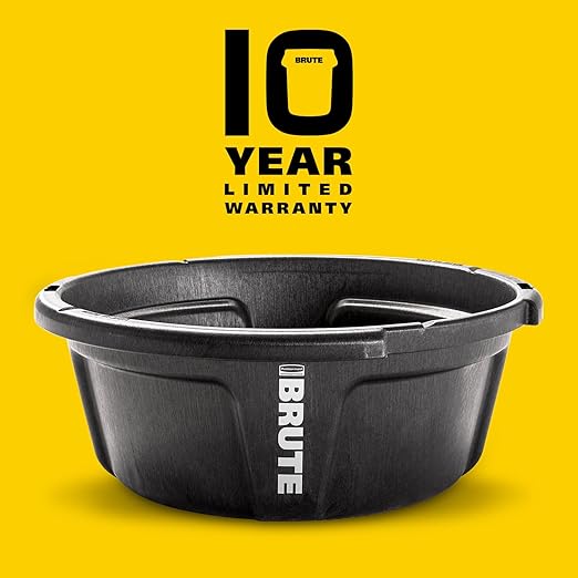 Rubbermaid Commercial Products Brute 6-Gallon Animal Pan Feeder, RigidCell Construction, Stackable Livestock Feed Bowl, Made in USA