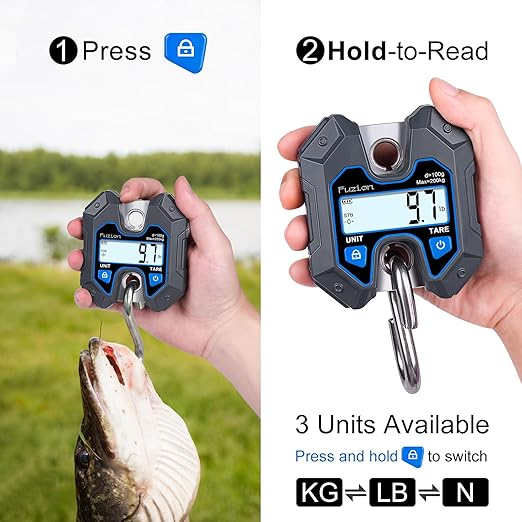 Fuzion Mini Crane Scale - Hanging Scale 440lb/200kg/1960N, Deer Scale Hanging with Large LCD Display, Hold & Tare Functions, No Assembly Needed
