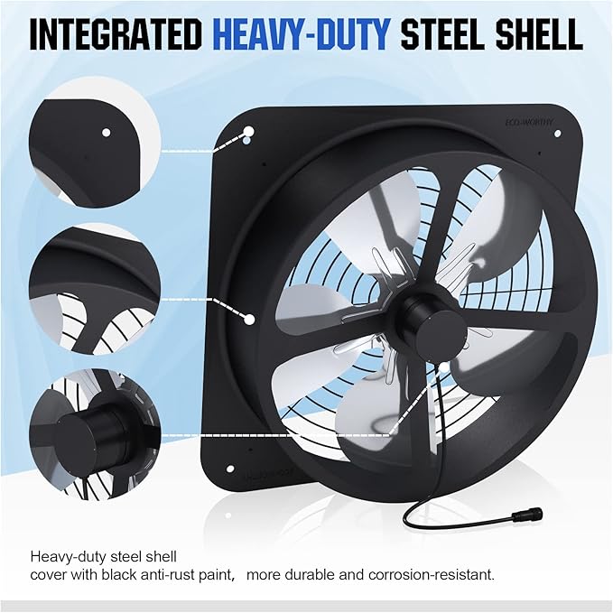 ECO-WORTHY 25W Solar Powered Attic Ventilator Gable Roof Vent Fan with 30W Foldable Panel - Fans for Home Attic, Greenhouse, RV or Outdoor, Ready-to-Use Fan,