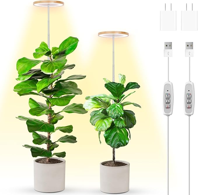LBW Plant Grow Light,72 LEDs Full Spectrum Grow Lights for Indoor Plants,Bamboo Plant Lights with 4/8/12H Timer,Height Adjustable,Ideal for Large Tall Plants,Bamboo,2 Pack