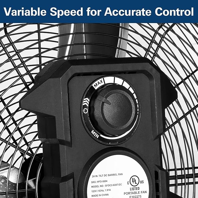 BILT HARD 24" Industrial Drum Fan With DC Motor, 7800 CFM Ultra Quiet Heavy Duty Metal Drum Fan with Adjustable Tilt for Garage, Warehouse, Workshops and Factory, UL Safety Listed