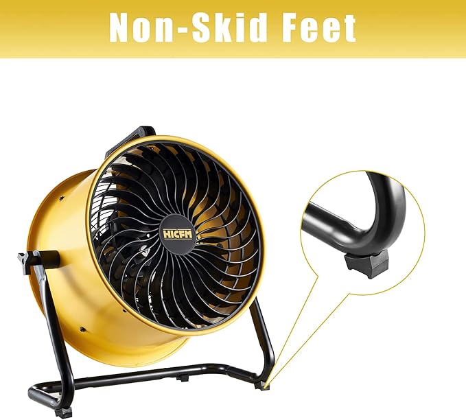HiCFM 16" High-velocity Drum Air Circulator Fan 2800 CFM Large Airflow Turbo Shop Floor Fan with 360-degree Pivoting Head, 3-speed 1/4 HP Motor