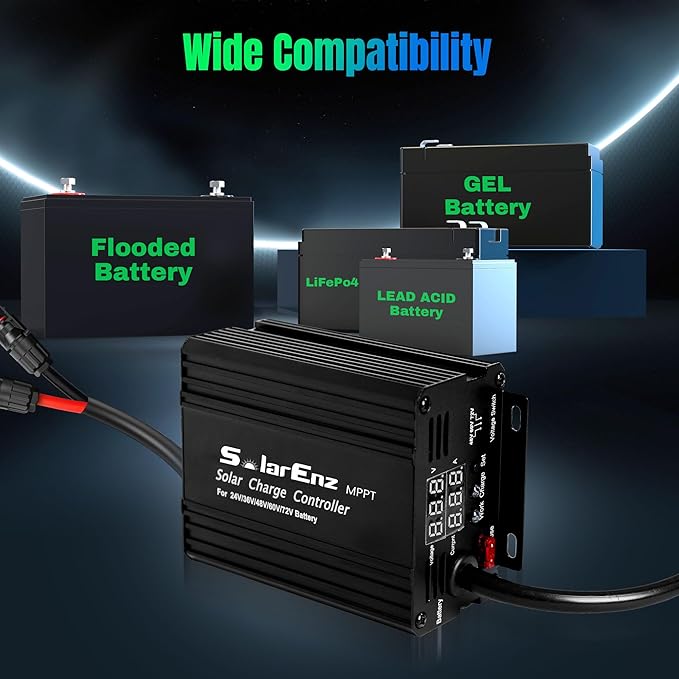 12A Boost MPPT Solar Charge Controller Solar Panel Regulator for24V/36V/48V /60V/72V Lead-Acid, LiFePO4, Gel, Flooded Batteries etc in Golf Cart,eBike,Club Car, Scooterand Solar System
