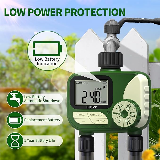 GMR Hose Timer for Watering, Water Timer, Irrigation Controller for Garden Hose Faucet, Programmable Automatic Watering System/Manual/Rain Delay, IP54 Waterproof