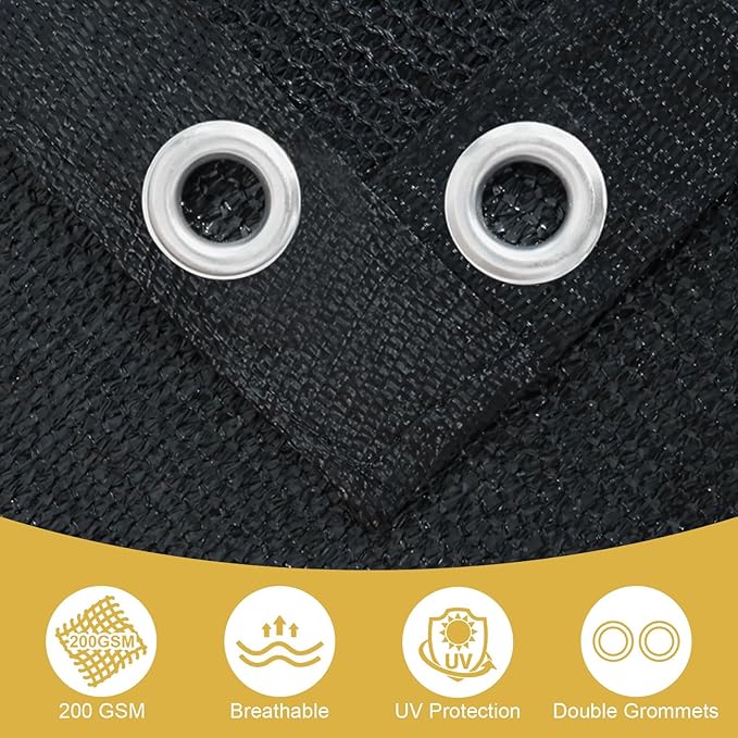 Shade&Beyond 90% Sun Shade Cloth with Grommets, 10' X 10' Pergola Shade Cover Canopy, Mesh Tarp Sun Screens for Patio, Outdoor, Garden, Backyard, Black, GN10