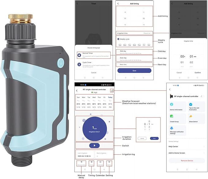 HEEPDD 433MHz Single Way WiFi Water Timer, Dual Mode Control Water Proof Smart Automatic Irrigation Controller with Sturdy Brass Inlet Outlet for Lawn Farm Garden