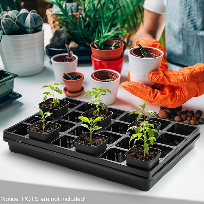 RooTrimmer 24 Cell Nursery Pots Trays (17"x11"x2") with Plastic Flat Seed Starter Trays, Durable Carrying Seedling Starter Tray, Reusable Planting Tray for Holding 2.7 inch Nursery Pots, 3 Sets Combo