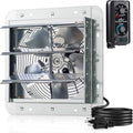 iLiving 10" Wall Mounted Shutter Exhaust Fan, Automatic Shutter, with Thermostat and Variable Speed controller, 65W, 820 CFM, 1200 SQF Coverage Area Silver (ILG8SF10V-ST)