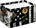 Vintage American Flag Storage Bins Cubes Waterproof Cloth Storage Basket, Farmhouse Cow Sunflowers Foldable Storage Bags for Shelf Closet Clothes Storages Organizers with Handles 15x11x9.5 in 1PCS