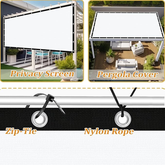 Shade&Beyond Customized Size 6' X 16' Shade Cloth with Grommets, 90% UV Protection UV Protection Mesh Tarp Sun Screens for Patio GN04, White