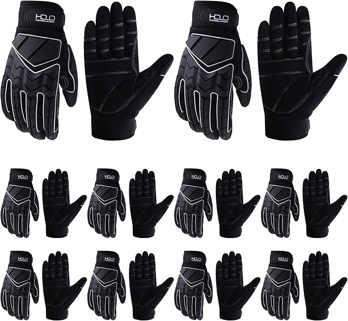 HANDLANDY HLDD Heavy Duty Work Gloves, TPR Protector Impact Gloves, Men Anti Vibration Mechanic Work Glove TouchScreen