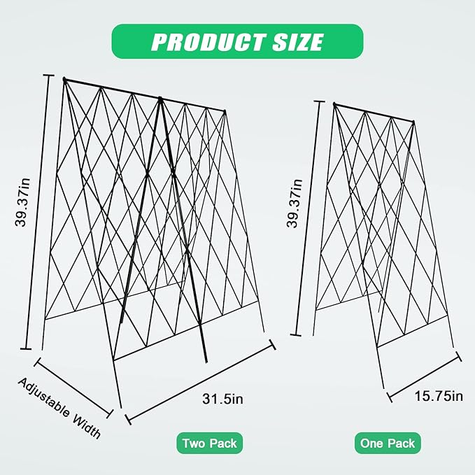DoCred Cucumber Trellis, 2 Pack Metal Foldable A Frame Garden Trellis for Raised Bed Climbing Plants, Vegetables, Includes Plant Support Clips, Twist Ties, Plastic Ties, A Frame Trellis, Black