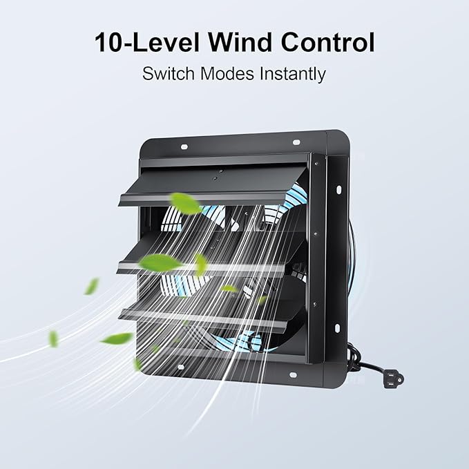 GROWNEER 12 Inch Shutter Exhaust Fan with Temperature Humidity Controller, 1200 CFM Remote Control Vent Fan, 10-Speed Adjustable Wall Mount Attic Fan for Greenhouses Garages Sheds