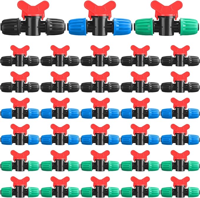 Glooglitter 30 Pcs Drip Irrigation Fittings Switch Valve 1/2 Inch Barbed Locking Fitting Gate Valves for 1/2 Inch Drip Tubing(1/2 ID X. 6-. 63 OD) 16mm Drip Irrigation Switch Valve for Garden