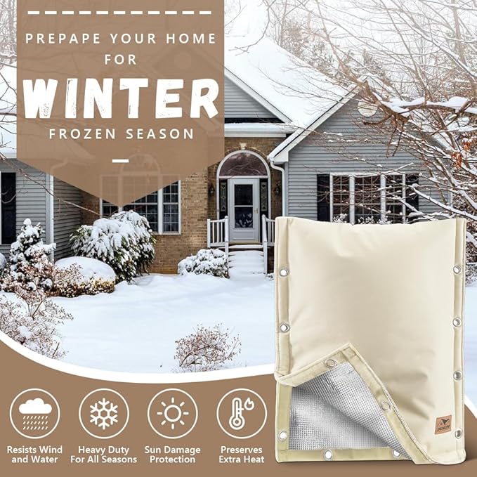 Backflow Preventer Insulation Cover - 3 Way Opening Pipe Insulation Cover for Irrigation Valve, Sprinkler Cover for Outside - Winter Freeze Protection Backflow Cover - 21" W x 16" H, Beige