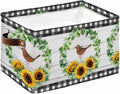 Spring Eucalyptus Sunflower Storage Bins Cubes Waterproof Cloth Storage Basket,Farmhouse Birds Gray Wood Foldable Storage Bags for Shelf Clothes Storages Organizers with Handles 15x11x9.5 in 1PCS