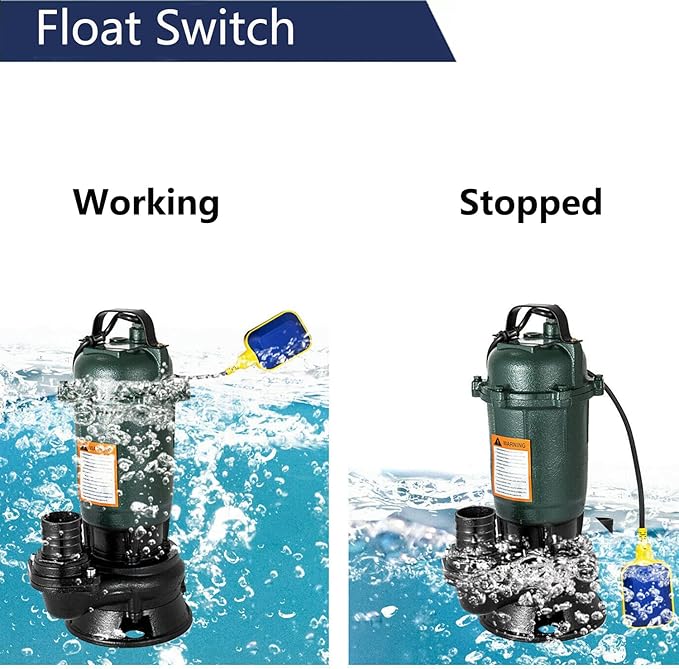 1HP Submersible Sewage Pump,220V-240V 4000GPH Sump Pump Dirty Clean Water Pump with Float Switch,2pc NPT connectors,for Pools,Garden,Pond,Irrigation,Flooded Areas