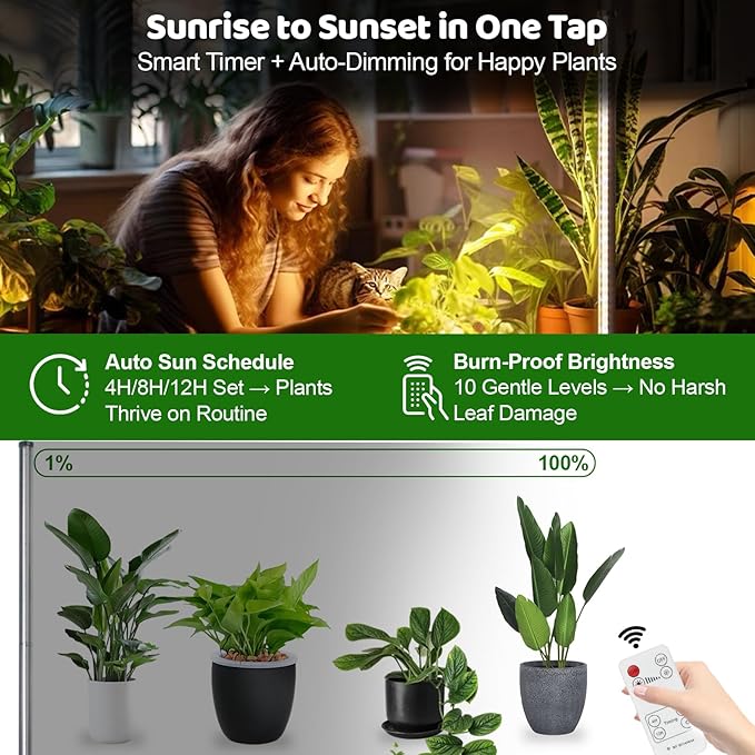 270°&60W Grow Lights for Indoor Plants with Stand, Full Spectrum LED Plant Light with Remote, Adjustable Height up to 65 Inch, Wide Illumination Grow Lamp with On/Off Switch and Round Stand