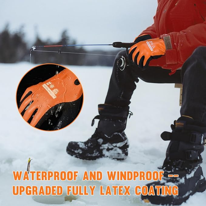 AIGEVTURE Waterproof Winter Work Gloves Men,Cold Weather Insulated Work Gloves Thermal Liner Superior Grip Latex Coating Warm for Outdoor Medium