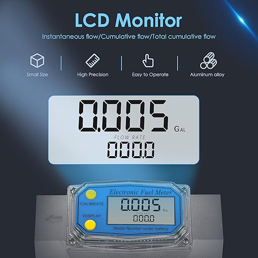 CGOLDENWALL 2-Inches Water Meter Turbine Fuel Flow Meter Digital Flowemeter for Diesel Kerosene, Flow Rate Metering Range 15-158 GPM, Al-Alloy Made