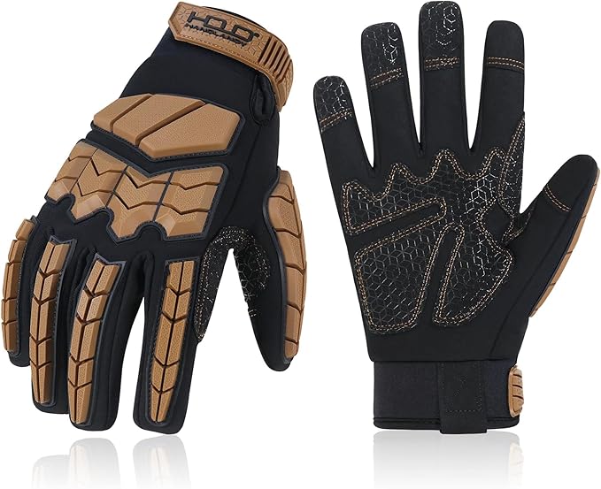 HANDLANDY HLDD Heavy Duty Work Gloves, TPR Protector Impact Gloves, Men Anti Vibration Mechanic Work Glove TouchScreen