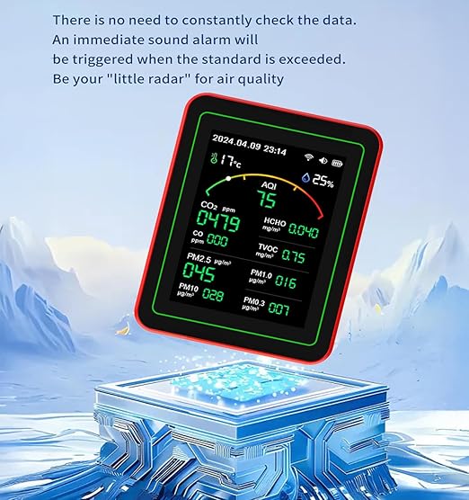 Smart Air Quality Monitor Indoor: WiFi Air Quality Tester, 15-in-1 Air Quality Meter with PM, CO2, TVOC, HCHO, AQI, Temperature and Humidity Sensor, App Remote Control, for Office Home