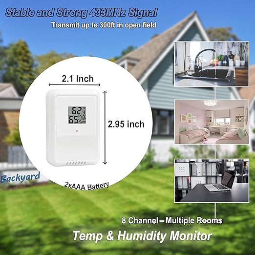 Wireless Weather Station Clock, 10 Inch Home Indoor Weather Monitor with Barometer, Outdoor Temperature and Humidity Gauge, Black